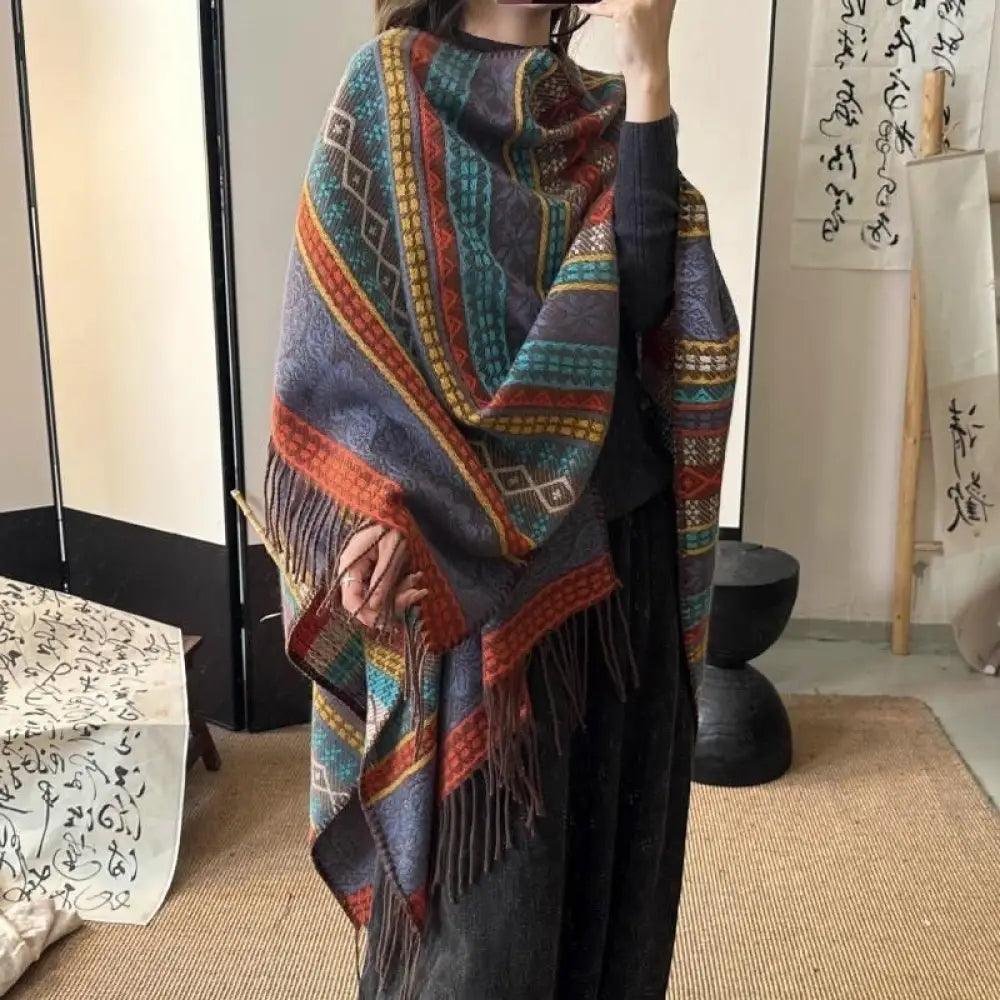 same ANTHEM. Ethnic Tassel Shawl – Soulmate Streetwear Scarf for Every Season - Blue