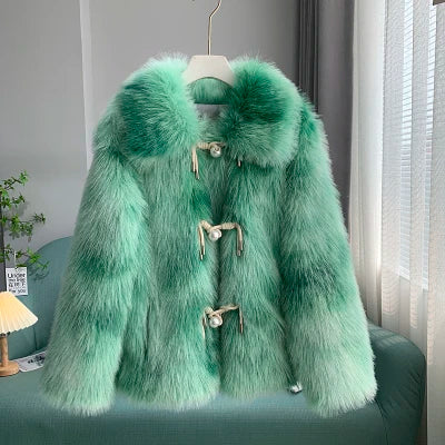 same ANTHEM. Faux Fur Tie Dye Coat – Soulmate Streetwear for Winter Lovers - green / S