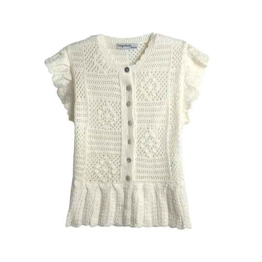 same ANTHEM. Flying Sleeve Mesh Knit Jacket – Jacquard Streetwear for Soulmates - apricot / S
