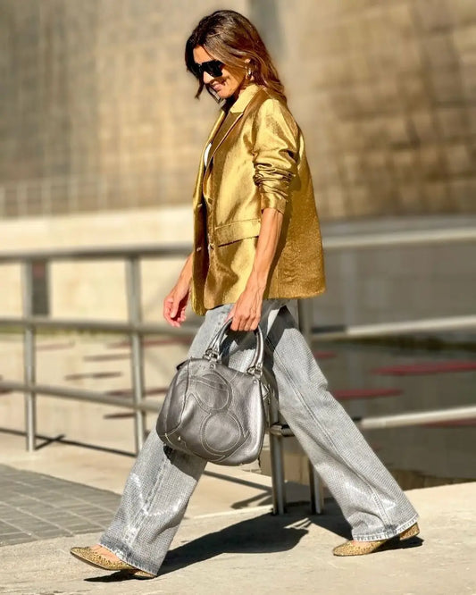 same ANTHEM. Gold Blazer Jacket – Elegant Streetwear for Lovers & Besties