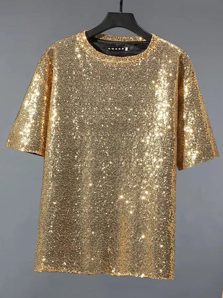 same ANTHEM. Golden Sequin Loose Tee – Soulmate Streetwear for Besties & Lovers - Gold / M