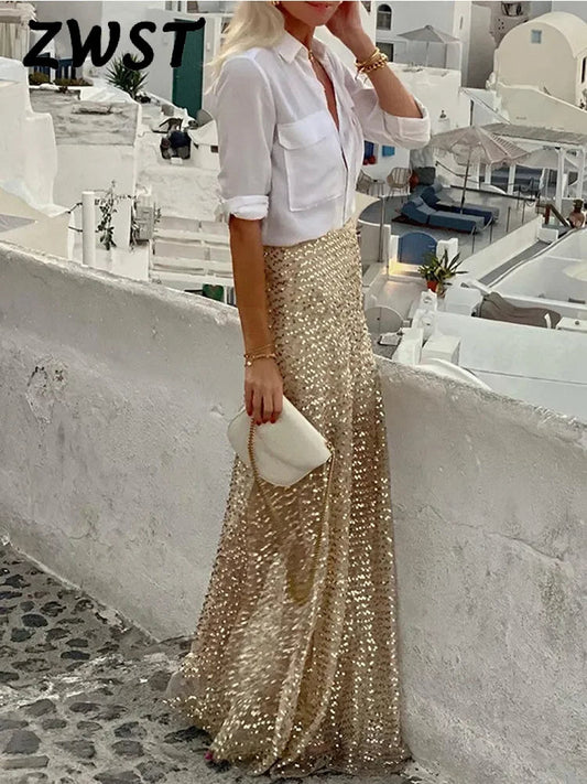 same ANTHEM. Golden Sequin Pleated Skirt – Dreamy Streetwear for Soulmates