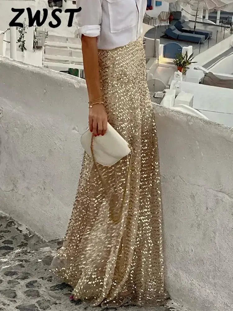 same ANTHEM. Golden Sequin Pleated Skirt – Dreamy Streetwear for Soulmates