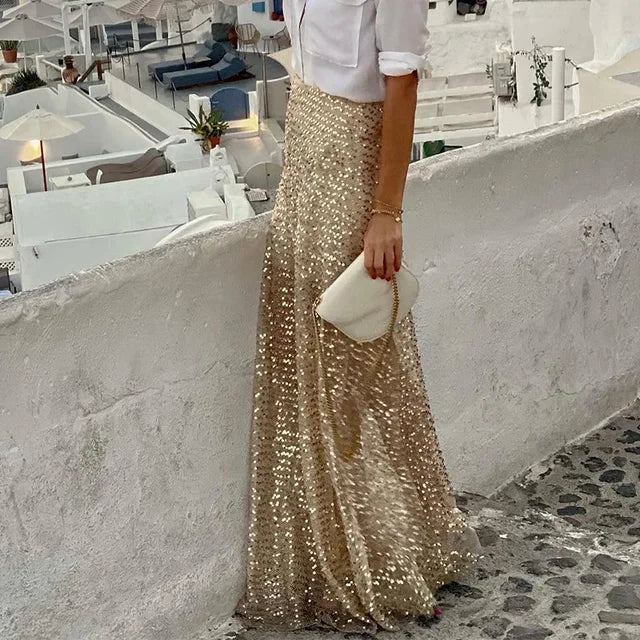 same ANTHEM. Golden Sequin Pleated Skirt – Dreamy Streetwear for Soulmates - Image Color / S