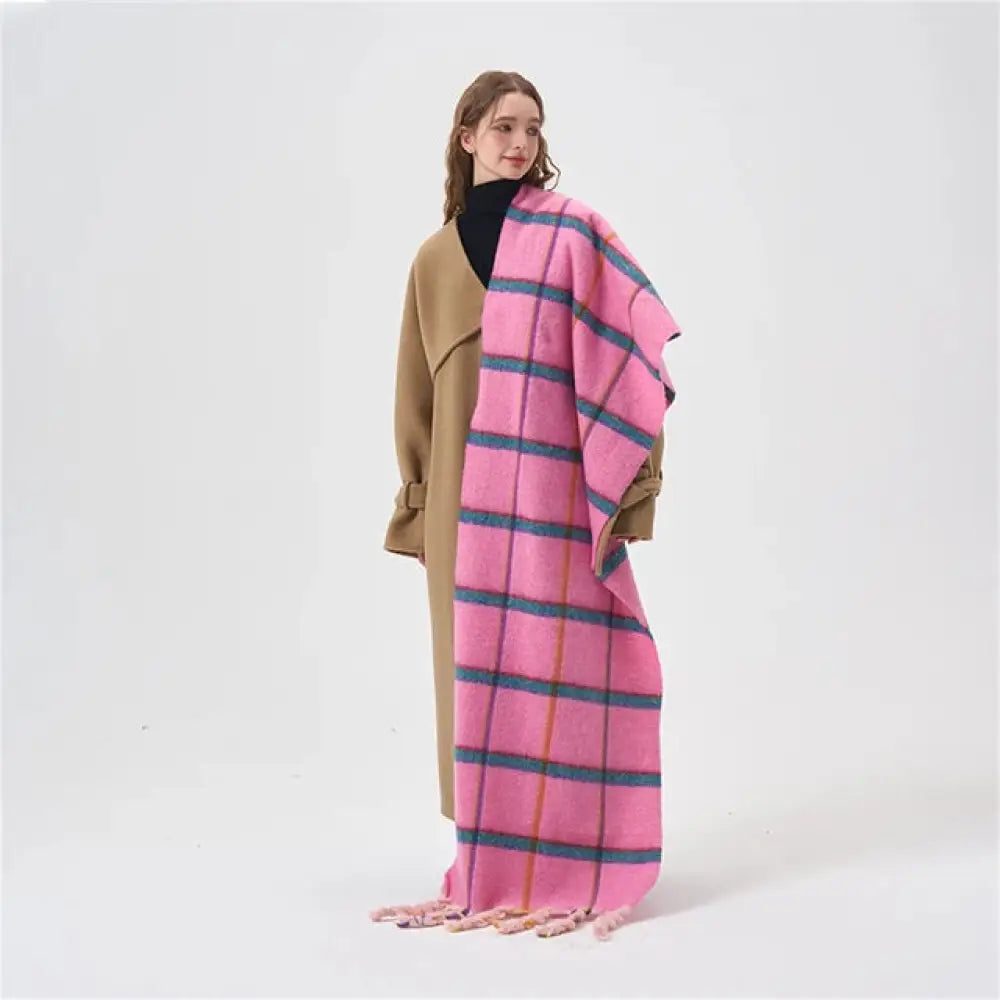 same ANTHEM. Handmade Pink Plaid Scarf – Soulmate Streetwear Warmth & Style - B / 50x205cm