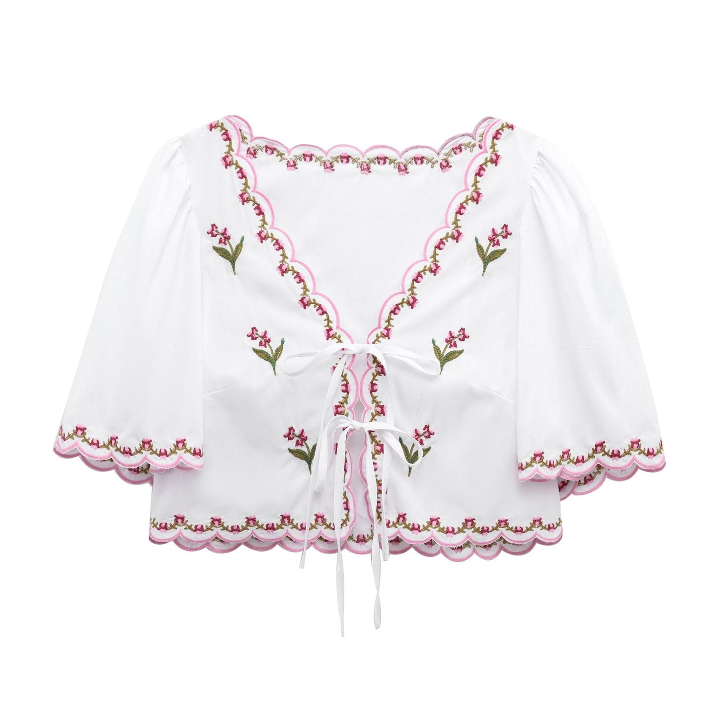 same ANTHEM. Lace-Up Embroidered V-Neck Top – Soulmate Streetwear - white / S