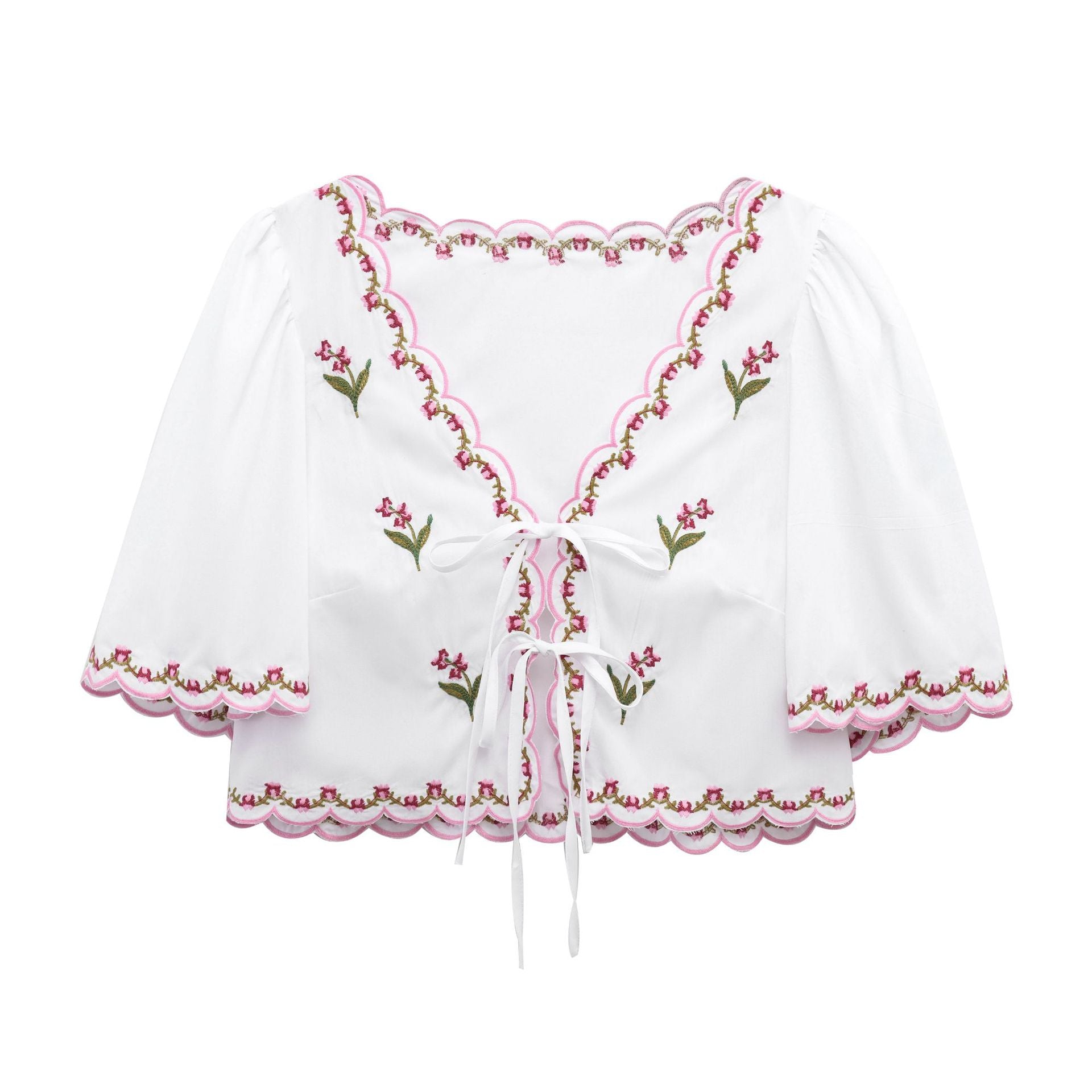 same ANTHEM. Lace-Up Embroidered V-Neck Top – Soulmate Streetwear - white / S