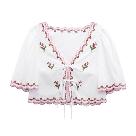 same ANTHEM. Lace-Up Embroidered V-Neck Top – Soulmate Streetwear - white / S