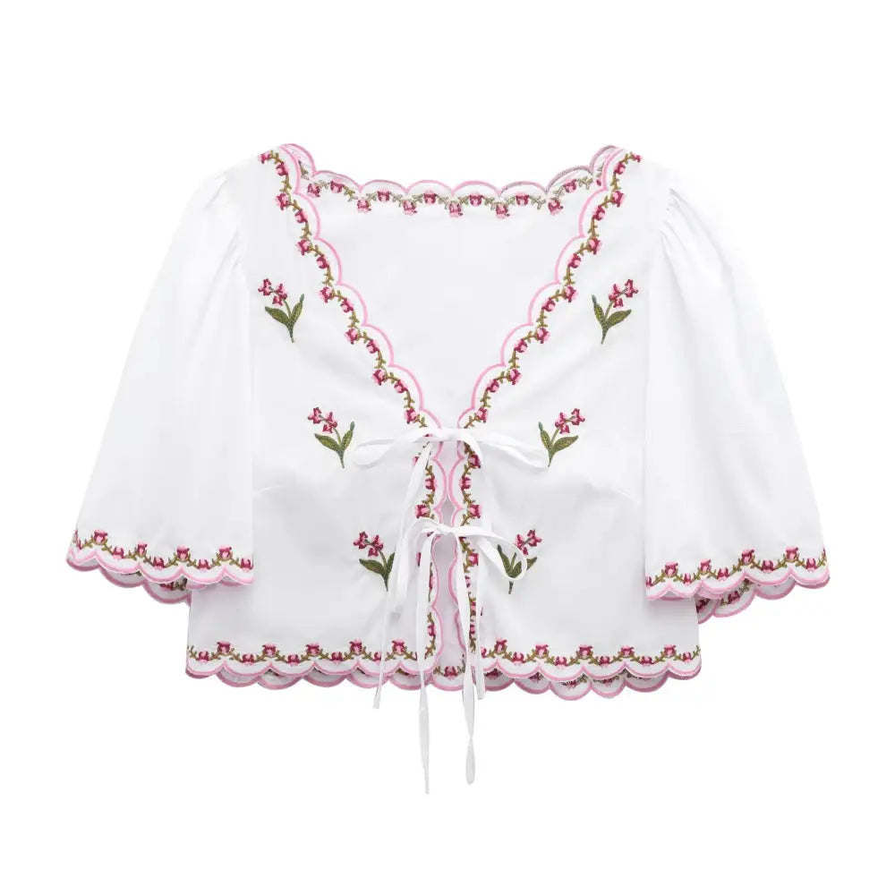 same ANTHEM. Lace-Up Embroidered V-Neck Top – Soulmate Streetwear - white / S