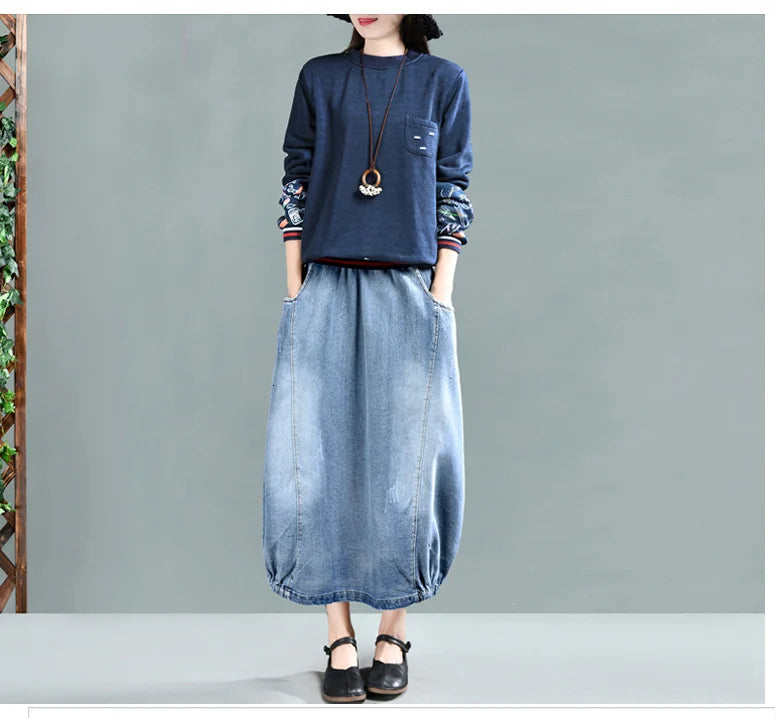 same ANTHEM. Patchwork Denim Midi Skirt – Vintage Soulmate Streetwear