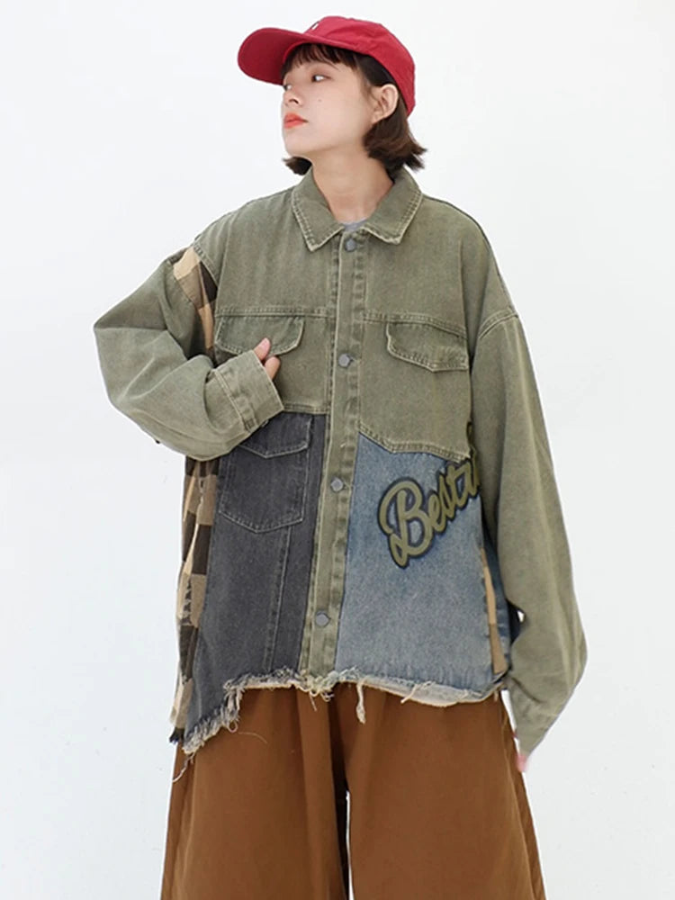 same ANTHEM. Patchwork Denim Streetwear Jacket – Loose Fit for Soulmates & Besties