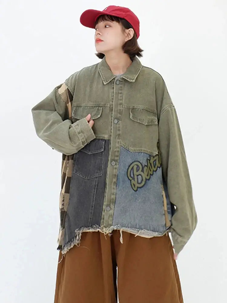 same ANTHEM. Patchwork Denim Streetwear Jacket – Loose Fit for Soulmates & Besties