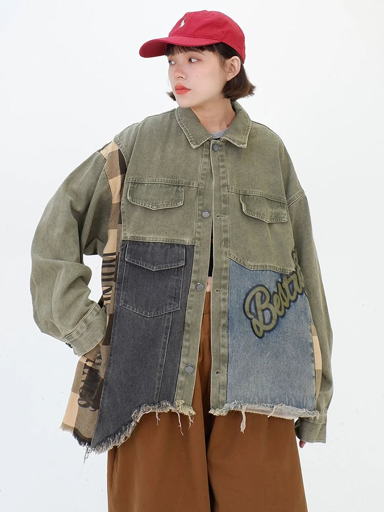 same ANTHEM. Patchwork Denim Streetwear Jacket – Loose Fit for Soulmates & Besties
