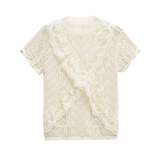 same ANTHEM. Soulmate Mesh Tee – Jacquard Hollow Out Women’s Top | Streetwear for Lovers - beige / S