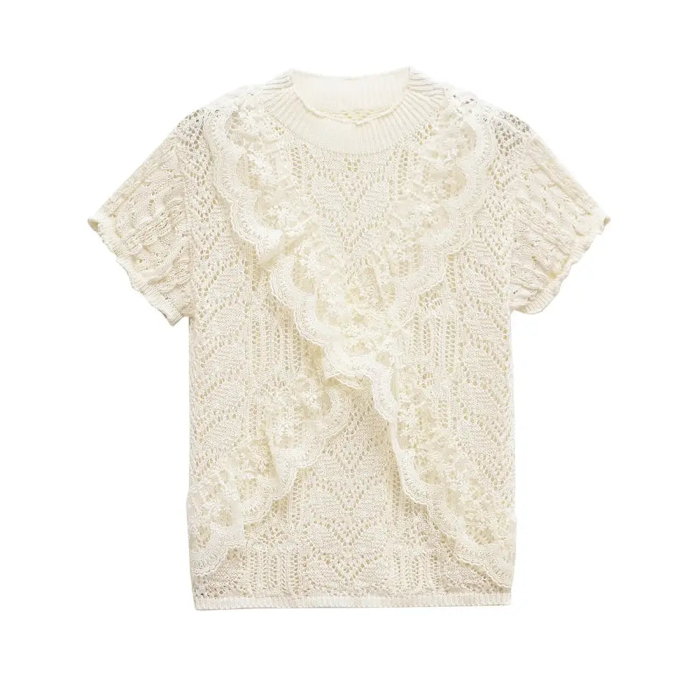 same ANTHEM. Soulmate Mesh Tee – Jacquard Hollow Out Women’s Top | Streetwear for Lovers - beige / S