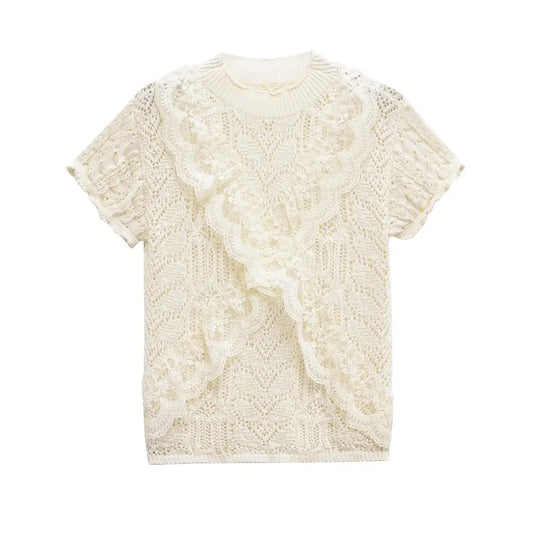 same ANTHEM. Soulmate Mesh Tee – Jacquard Hollow Out Women’s Top | Streetwear for Lovers - beige / S
