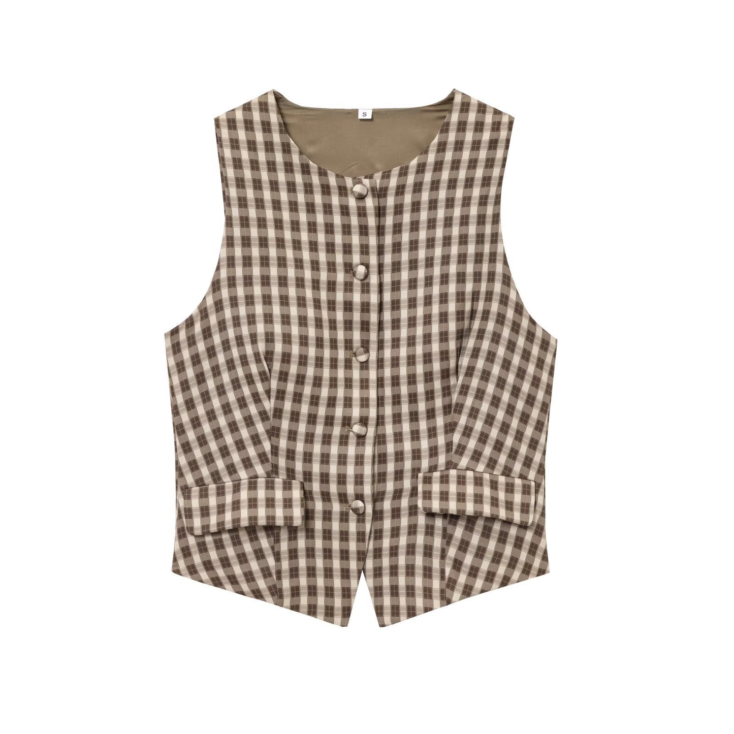same ANTHEM. Soulmate Plaid Vest – Cinched Sleeveless Streetwear Top for Women - camel / S