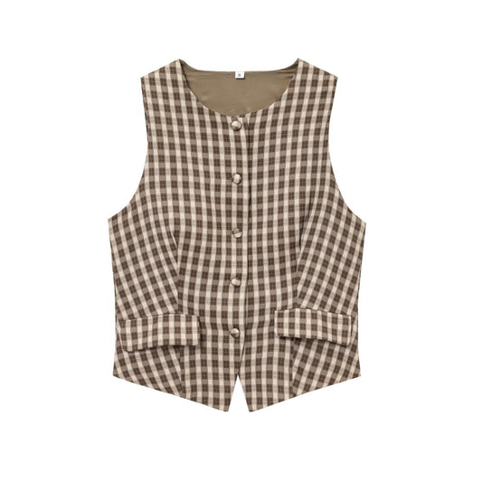 same ANTHEM. Soulmate Plaid Vest – Cinched Sleeveless Streetwear Top for Women - camel / S
