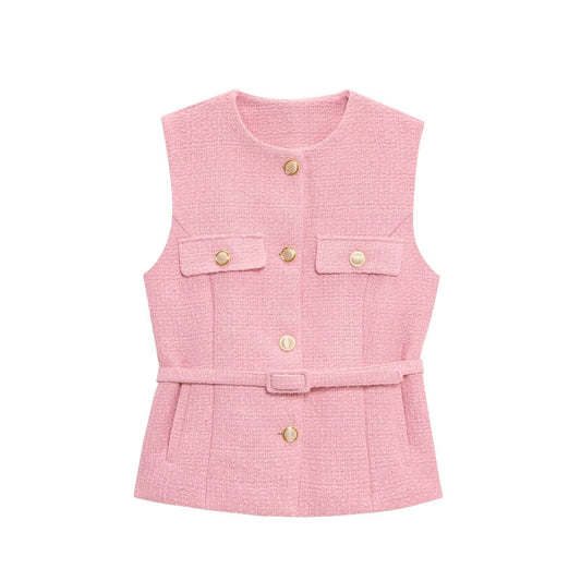 same ANTHEM. Soulmate Streetwear Vest – Textured Sleeveless Top for Women - pink / XS