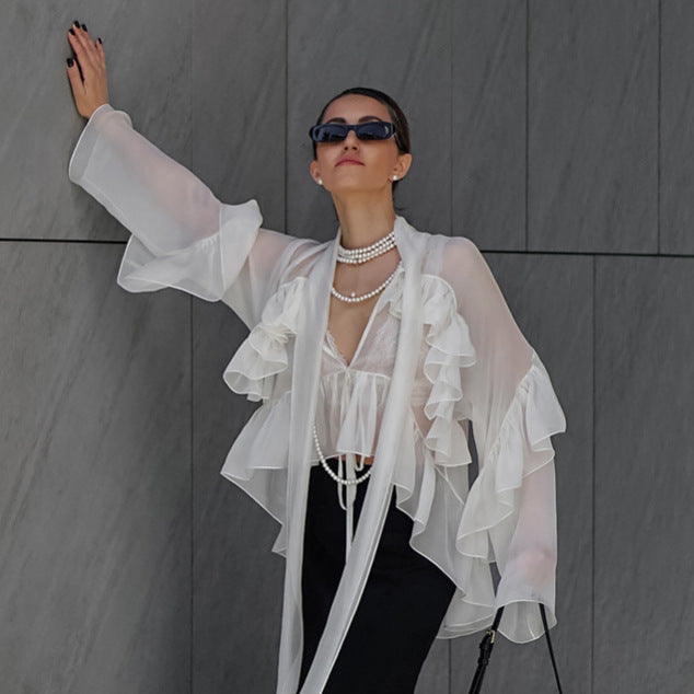 same ANTHEM. V-Neck White Ruffled Tencel Top – Soulmate Streetwear for Women - White / S