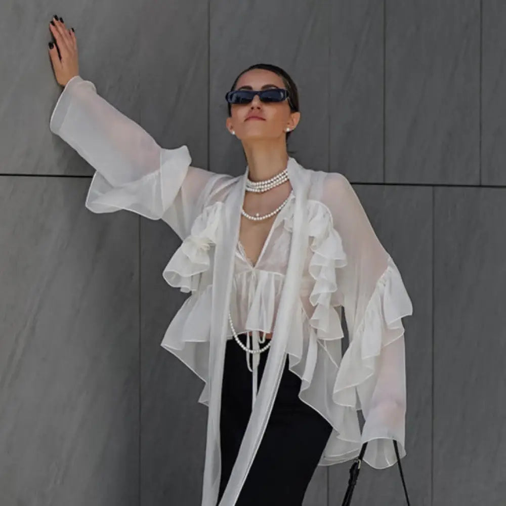 same ANTHEM. V-Neck White Ruffled Tencel Top – Soulmate Streetwear for Women - White / S