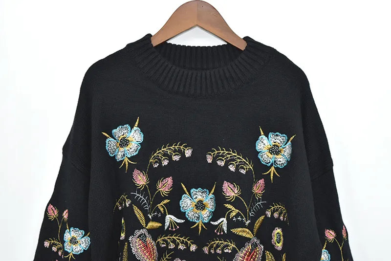 same ANTHEM. Vintage Flower Embroidery Sweater – Korean Autumn Soulmate Streetwear - black / One Size