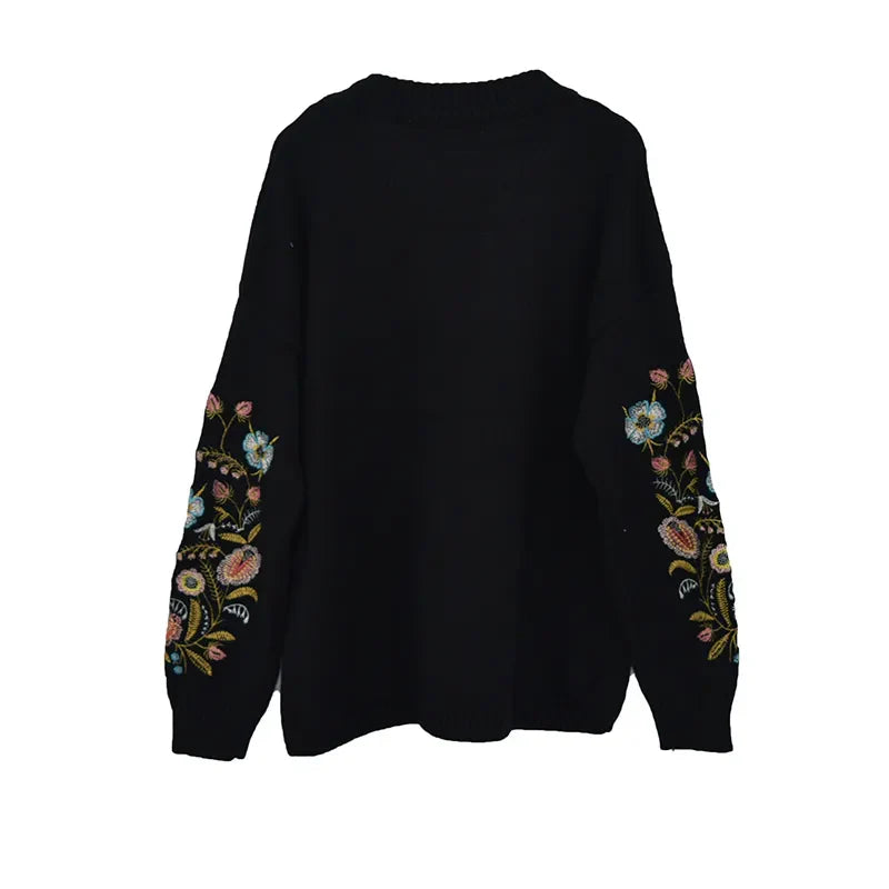 same ANTHEM. Vintage Flower Embroidery Sweater – Korean Autumn Soulmate Streetwear - black / One Size