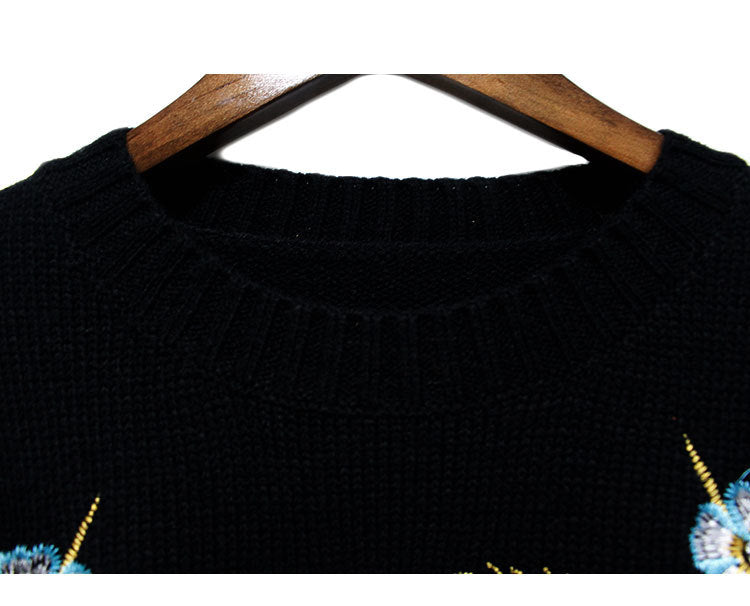 same ANTHEM. Vintage Flower Embroidery Sweater – Korean Autumn Soulmate Streetwear - black / One Size