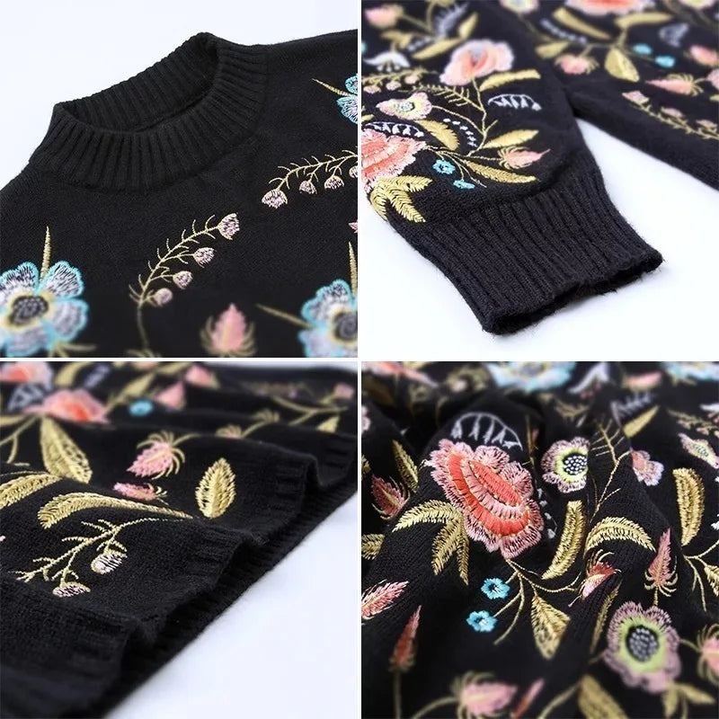 same ANTHEM. Vintage Flower Embroidery Sweater – Korean Autumn Soulmate Streetwear - black / One Size