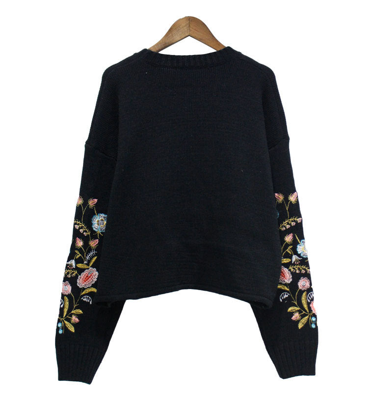 same ANTHEM. Vintage Flower Embroidery Sweater – Korean Autumn Soulmate Streetwear - black / One Size