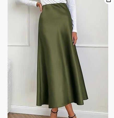 Satin Fishtail Skirt for Women | Lover’s Skirt for Friends & Soulmates | same ANTHEM - Light Army Green / L