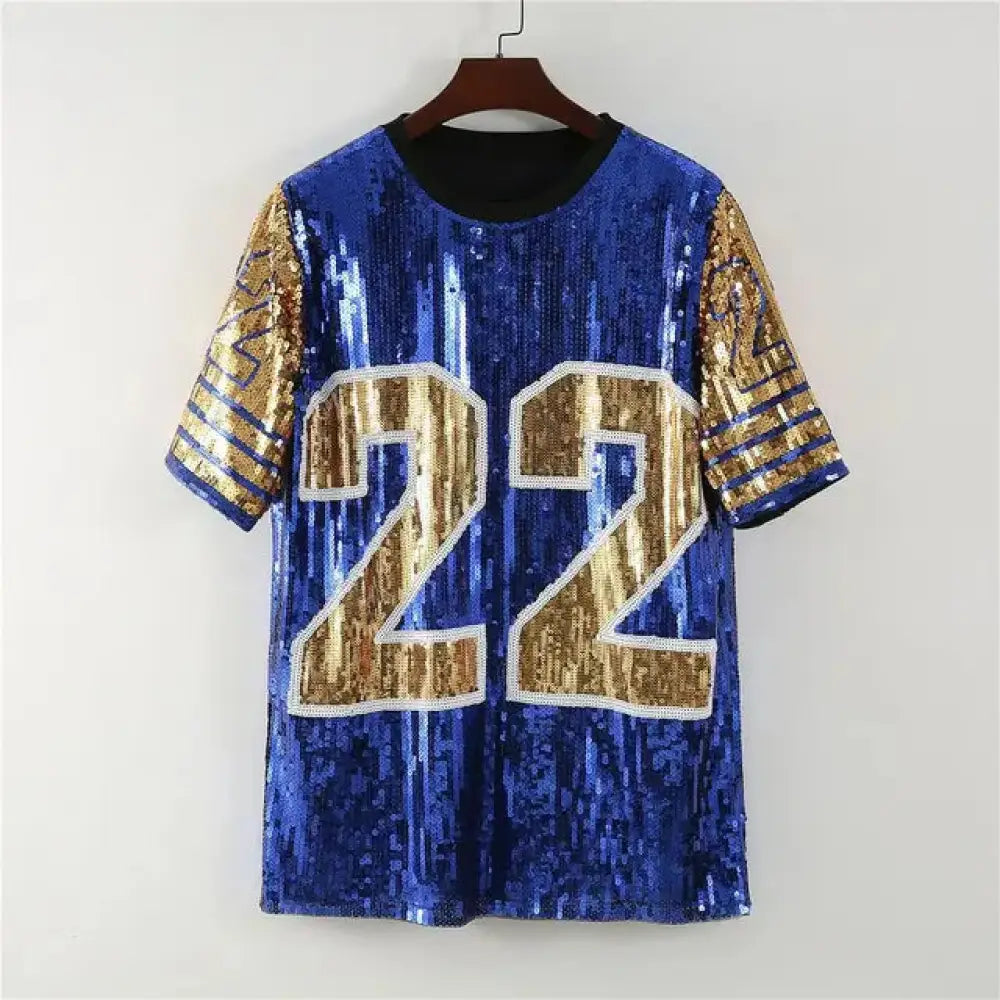 Sequin Sports Jersey Top for Women | Trendy Streetwear | same ANTHEM. - BLUE / One Size