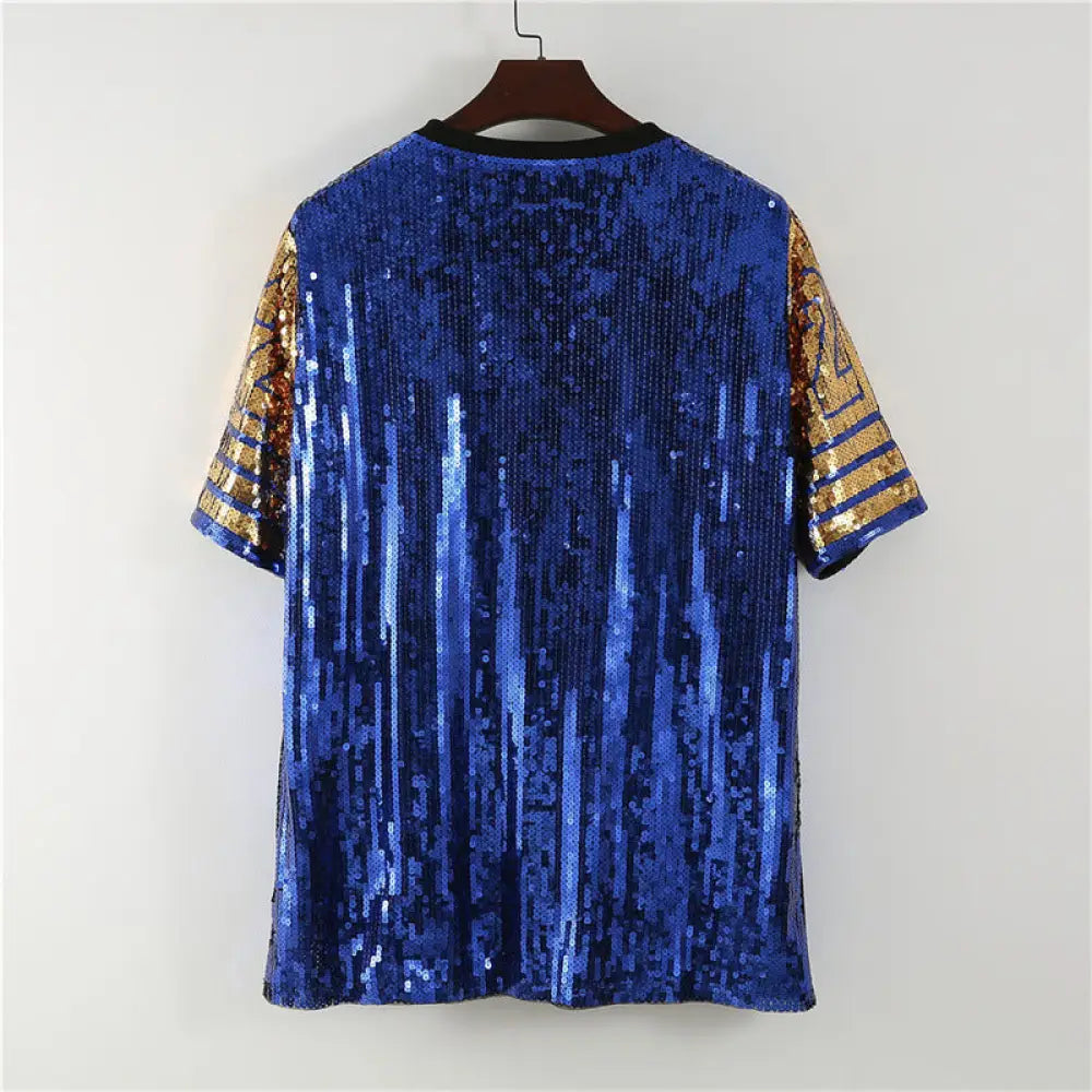 Sequin Sports Jersey Top for Women | Trendy Streetwear | same ANTHEM. - BLUE / One Size