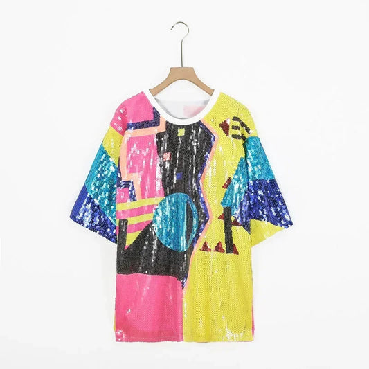 Sequin Streetwear T-Shirt Women – Hip Hop Nightclub Vibes | same ANTHEM. - Yellow / One Size