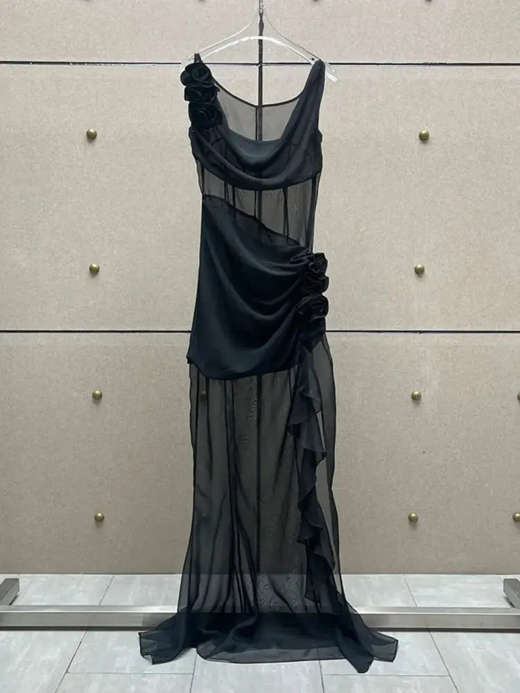 Sheer Floral Ruffle Maxi Dress – Dreamy Summer Gown | same ANTHEM