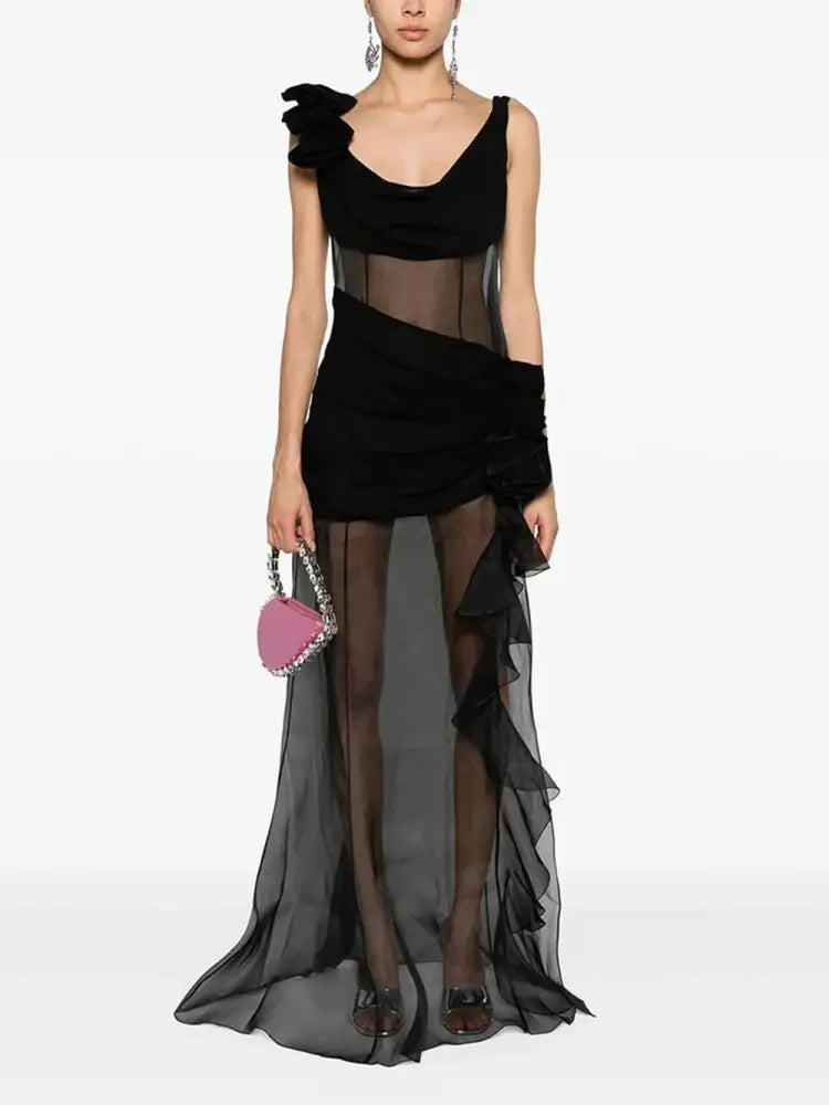 Sheer Floral Ruffle Maxi Dress – Dreamy Summer Gown | same ANTHEM