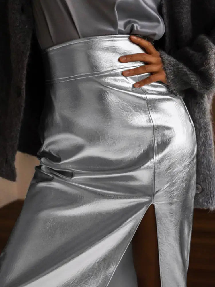 Shiny PU Leather Skirt Women | High Waist Luxury Streetwear | same ANTHEM.