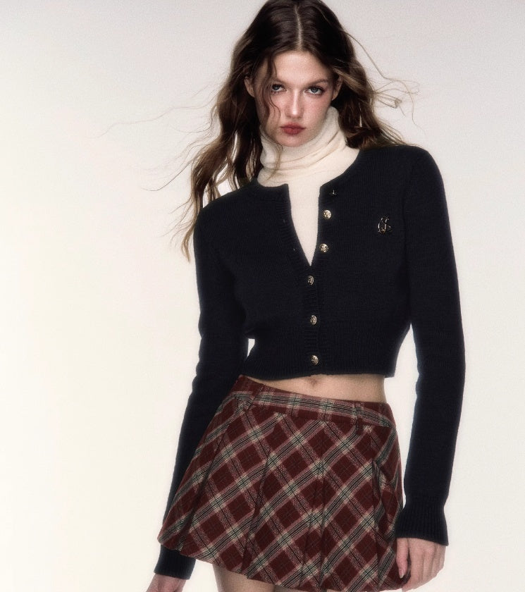 Short Round Neck Wool Sweater Cardigan Coat - Bag