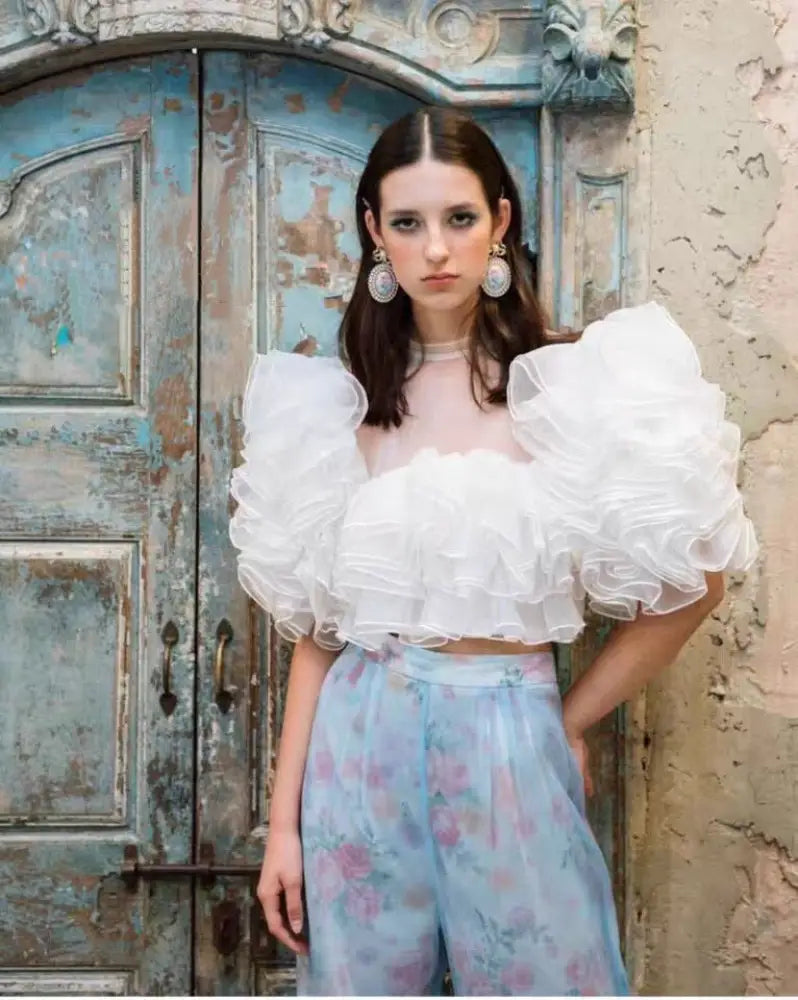Short Ruffled Mesh Top | same ANTHEM. - Top