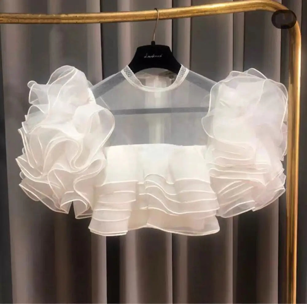 Short Ruffled Mesh Top | same ANTHEM. - Top