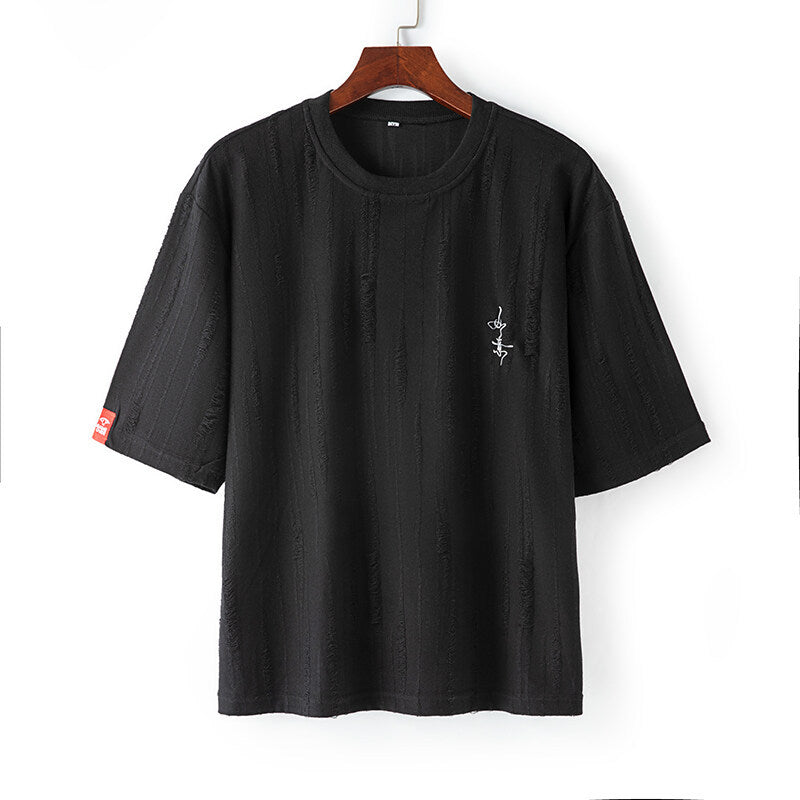 Short Sleeve Embroidered T-Shirt – Breathable Streetwear with Distressed Detail | same ANTHEM