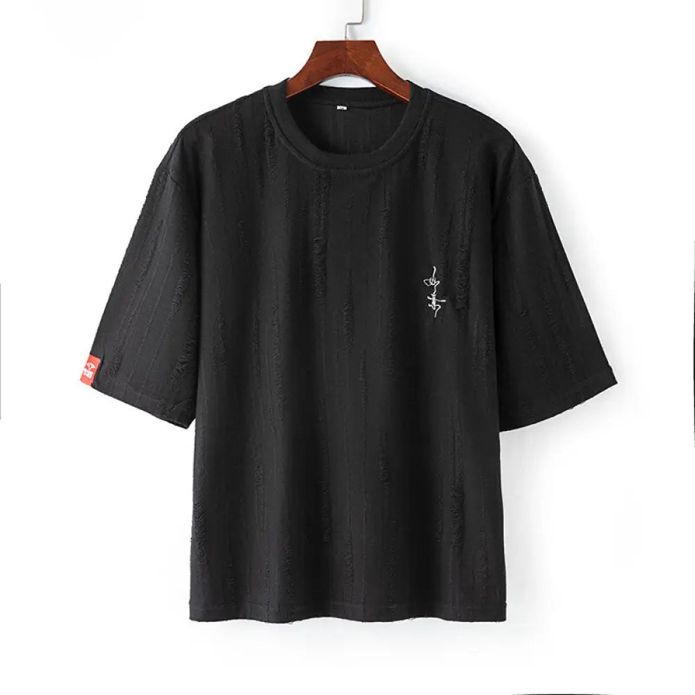 Short Sleeve Embroidered T-Shirt – Breathable Streetwear with Distressed Detail | same ANTHEM
