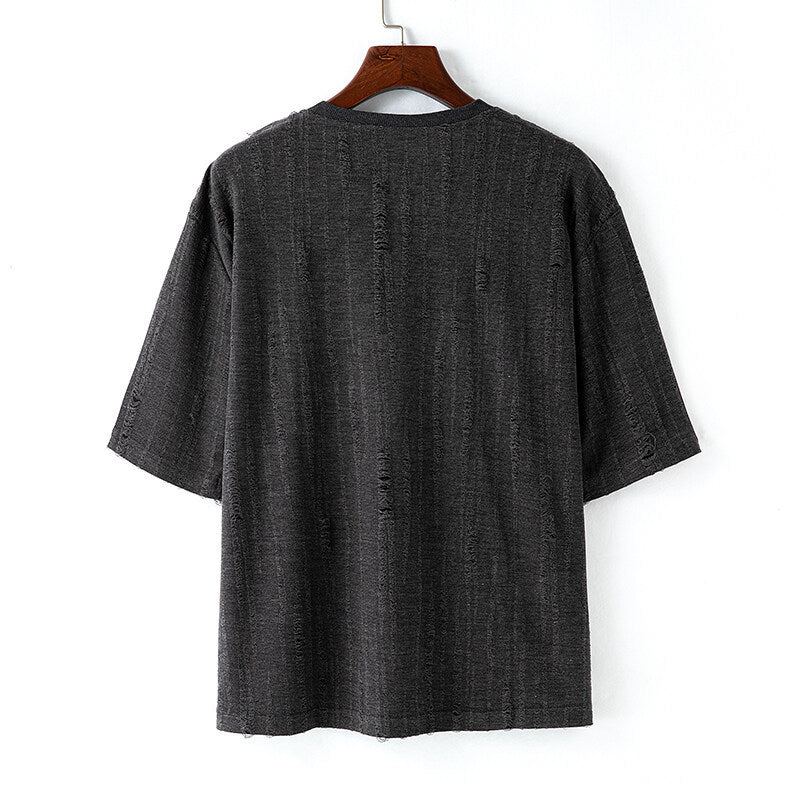 Short Sleeve Embroidered T-Shirt – Breathable Streetwear with Distressed Detail | same ANTHEM