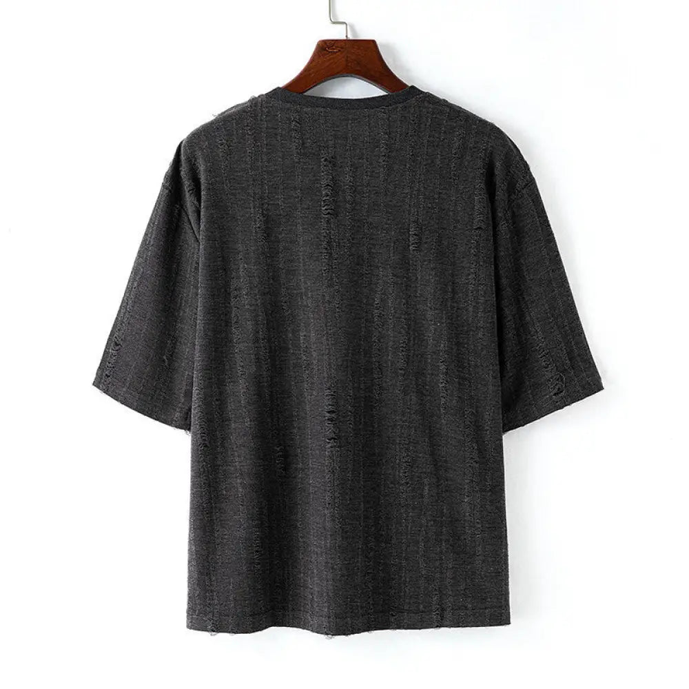 Short Sleeve Embroidered T-Shirt – Breathable Streetwear with Distressed Detail | same ANTHEM
