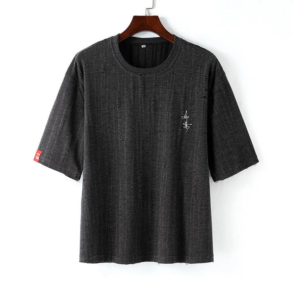 Short Sleeve Embroidered T-Shirt – Breathable Streetwear with Distressed Detail | same ANTHEM