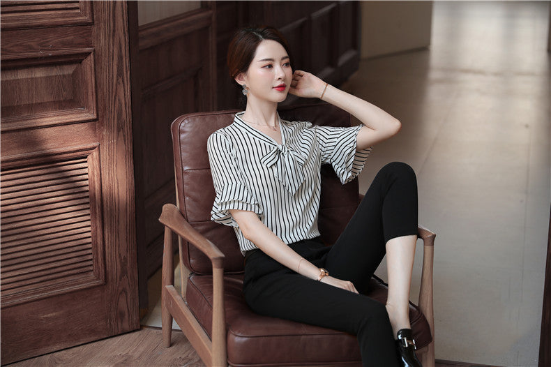 Short-Sleeved Korean Business Shirt – Elegant Summer Work Top | same ANTHEM