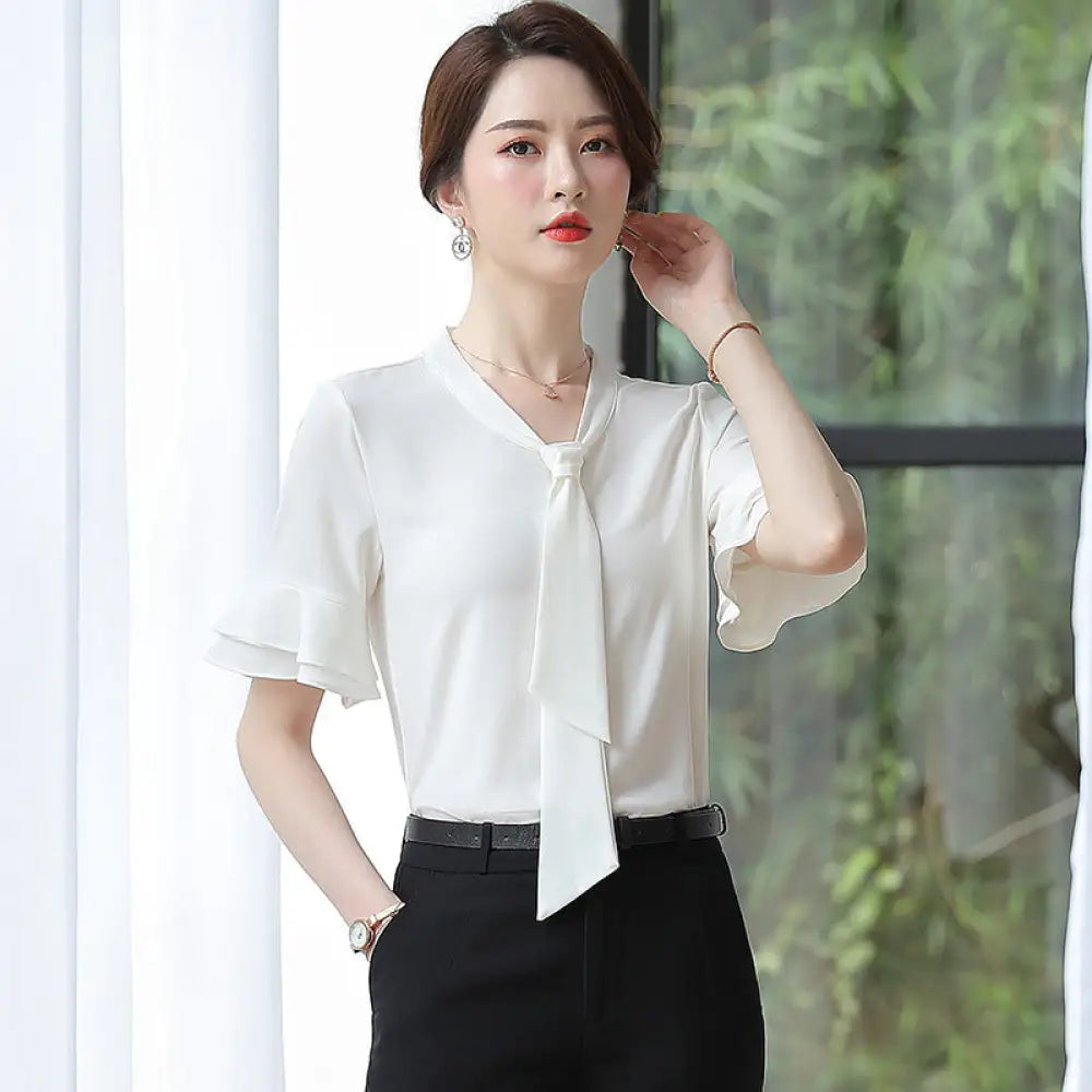 Short-Sleeved Korean Business Shirt – Elegant Summer Work Top | same ANTHEM - White / 2XL