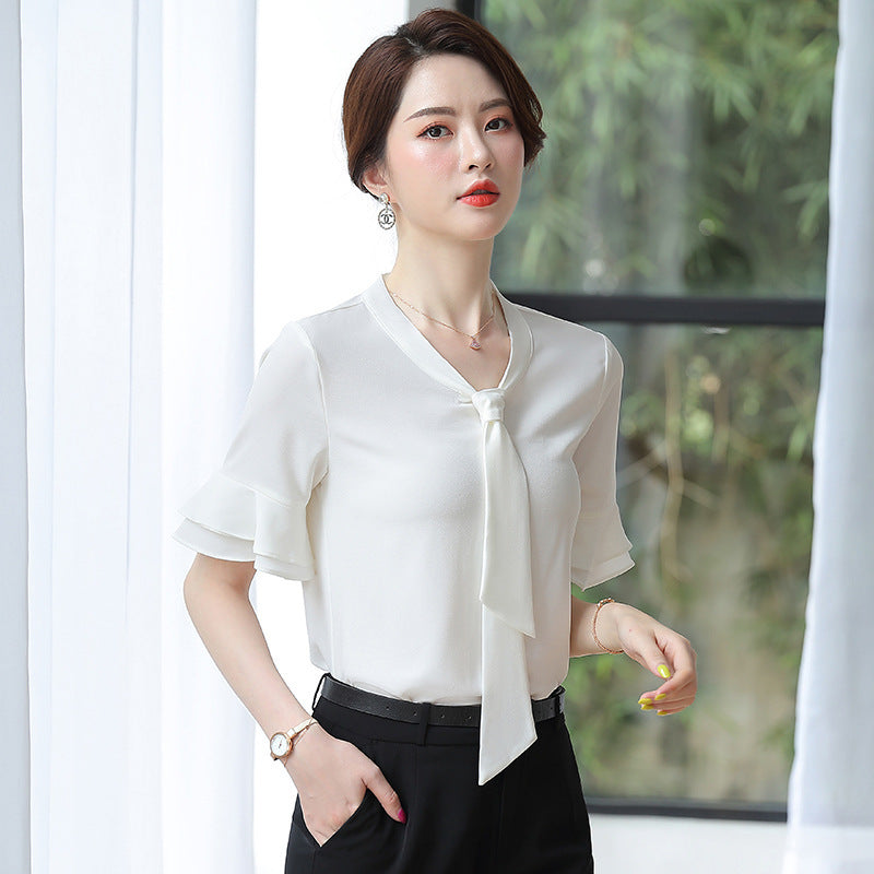 Short-Sleeved Korean Business Shirt – Elegant Summer Work Top | same ANTHEM