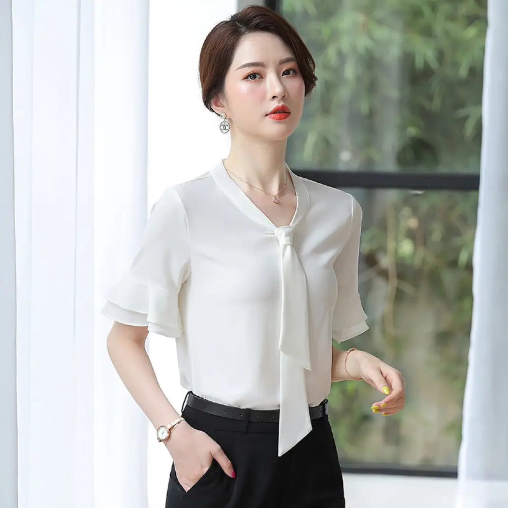 Short-Sleeved Korean Business Shirt – Elegant Summer Work Top | same ANTHEM