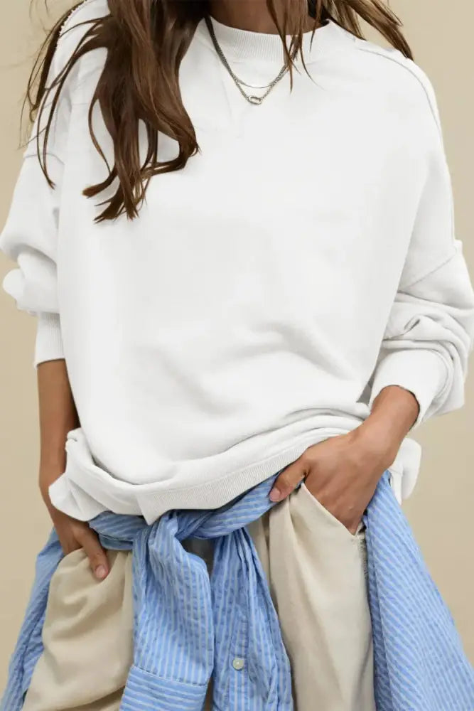 Side Slit Streetwear Sweatshirt – same ANTHEM | Casual Style for Soulmates & Lovers - White / XL